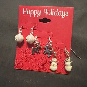 NWT Festive Holiday Earrings Set - Silver and White